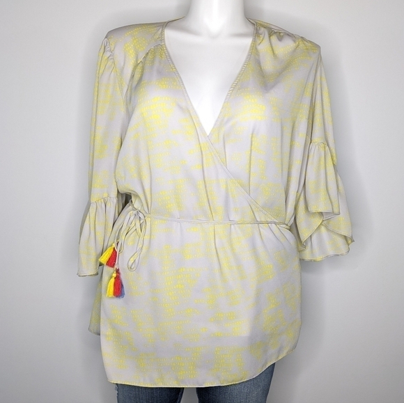Melissa McCarthy Seven yellow grey wrap blouse 1X - Picture 1 of 11